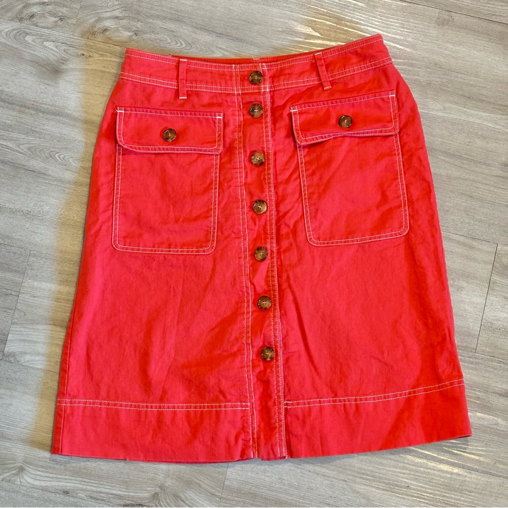 J. Crew Women Button Through Belted Linen Midi Skirt Size 4 Lined *Missing Belt*